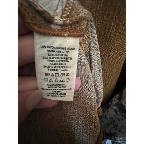 Free People Brown Floral Ballon Sleeve S Blouse Boho Oversized Top office siren - Picture 8 of 8